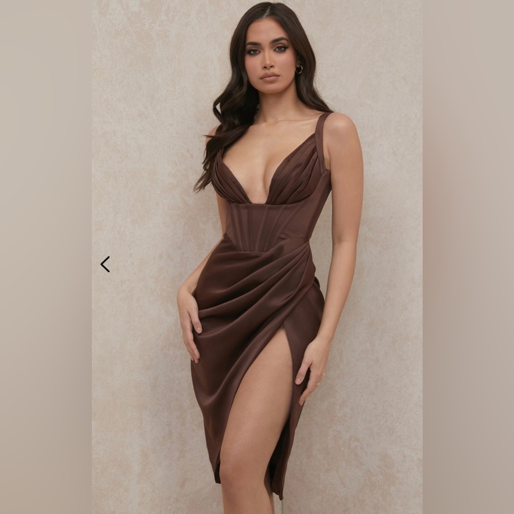House of CB Faye chocolate satin corset dress